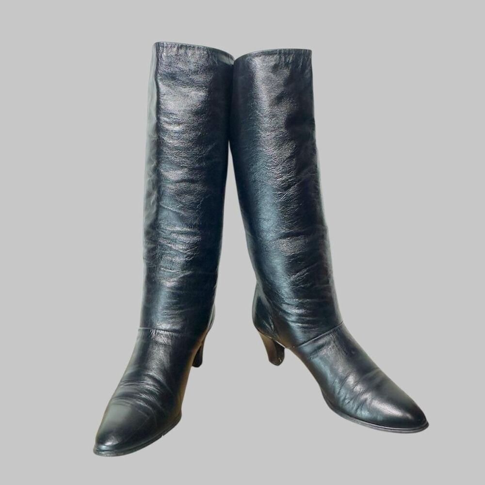Vintage 1970s/early 1980s Joyce Black Leather Knee High Boots Size 7M - Picture 9 of 9